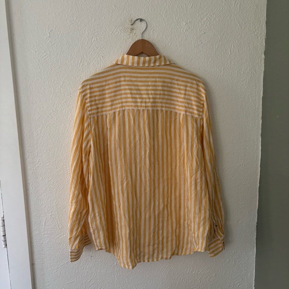 Marine Layer Abbey Linen Button Down Golden Yellow Stripe size XL - Picture 7 of 7